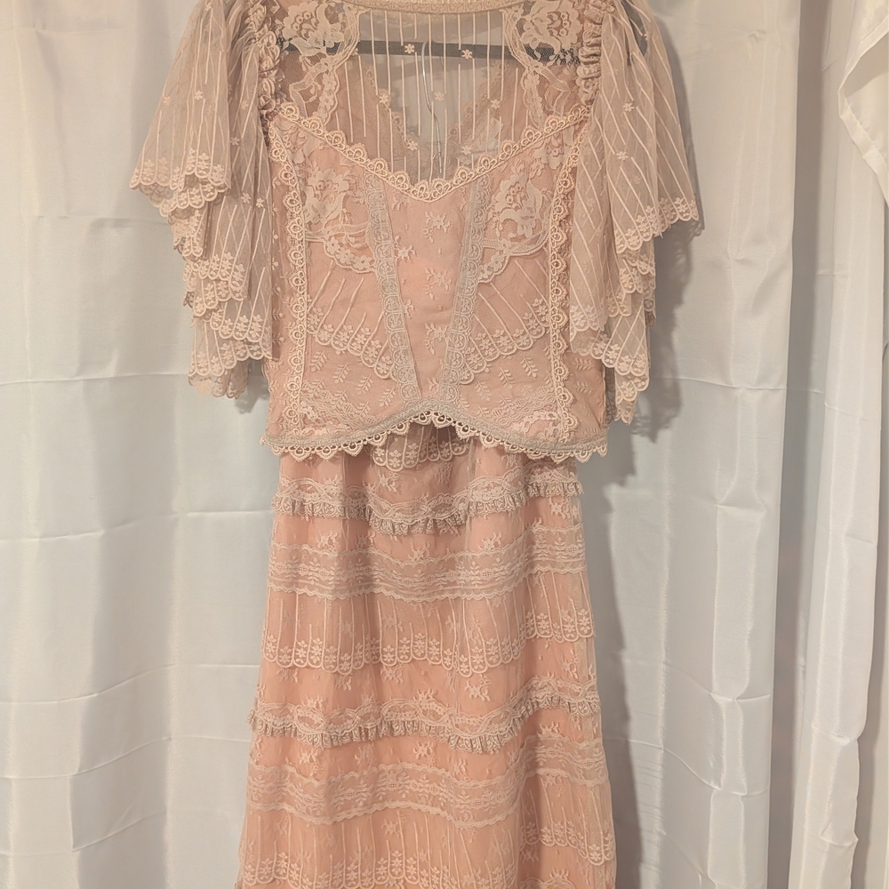 Elegant Lace High Low Dress in Pink